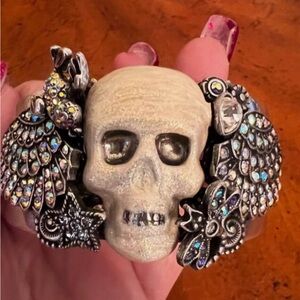 Kirks Folly Rock Star Winged Skull Rhinestone Aurora Borealis Cuff Bracelet